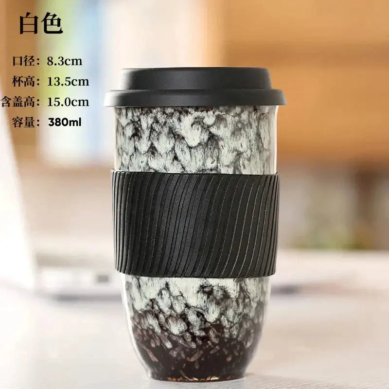 Marbled ceramic kiln mug with silicone grip kitchen travel cup