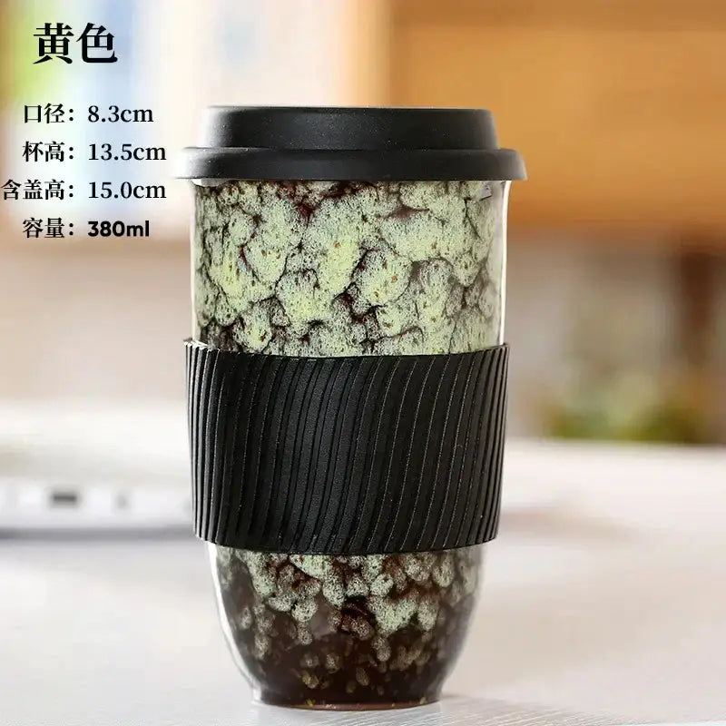 Marbled ceramic kiln mug with silicone grip kitchen travel cup