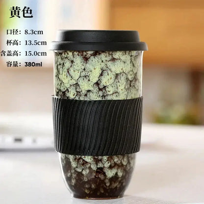 Marbled ceramic kiln mug with silicone grip kitchen travel cup