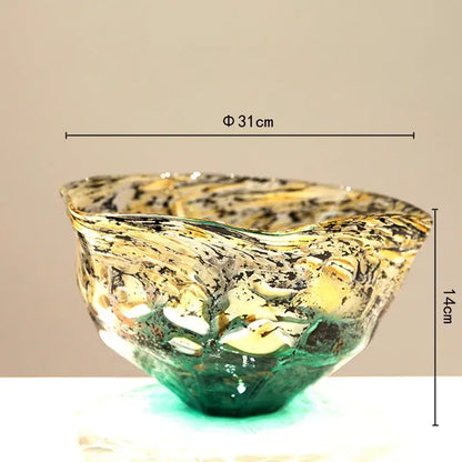Marbled green and black glass vase – living room desktop bowl