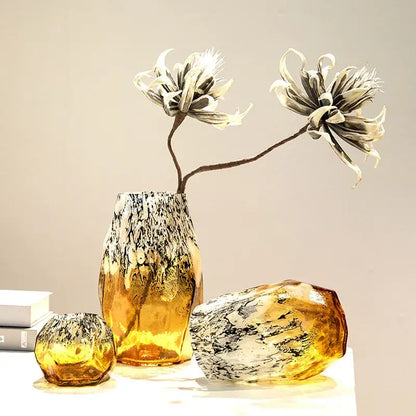 Marbled green and black glass vase – living room desktop bowl
