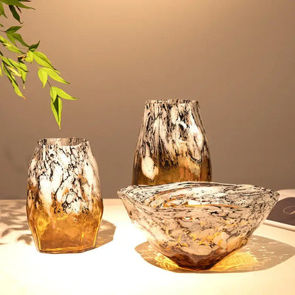 Marbled green and black glass vase – living room desktop bowl