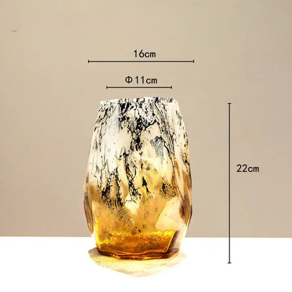 Marbled green and black glass vase – living room desktop bowl