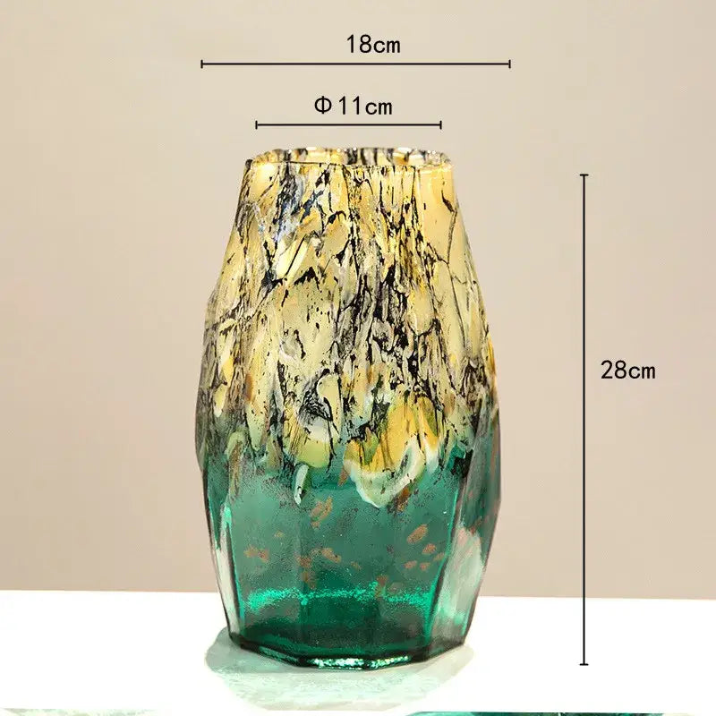 Marbled green and black glass vase – living room desktop bowl
