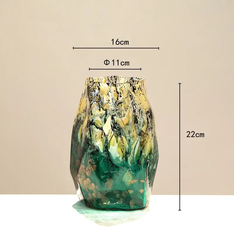 Marbled green and black glass vase – living room desktop bowl