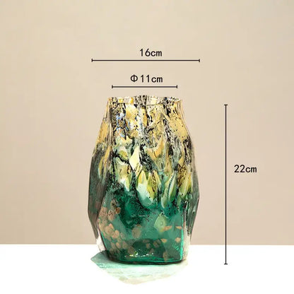 Marbled green and black glass vase – living room desktop bowl