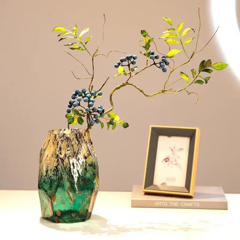 Marbled green and black glass vase – living room desktop bowl