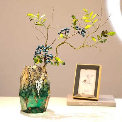 Marbled green and black glass vase – living room desktop bowl