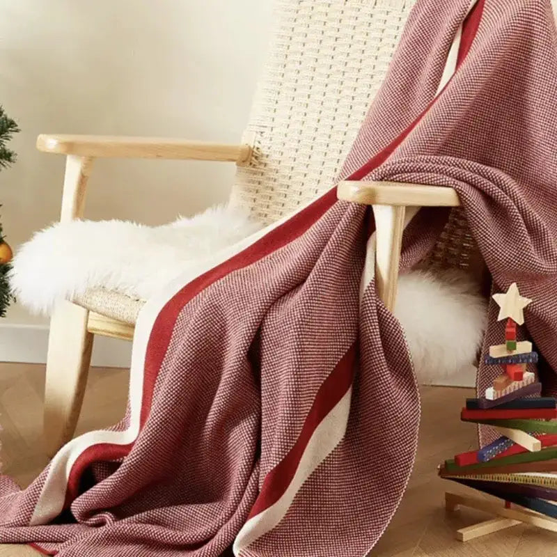 Maroon and red cozy striped knit blanket living room throw
