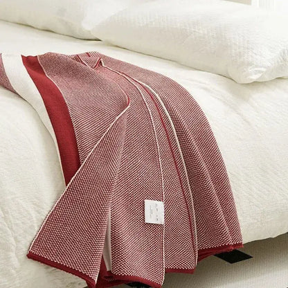 Maroon and red cozy striped knit blanket living room throw