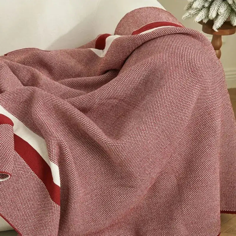 Maroon and red cozy striped knit blanket living room throw