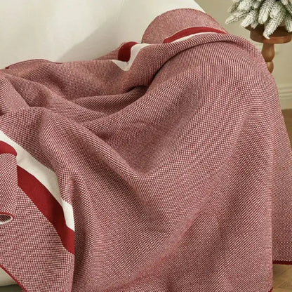 Maroon and red cozy striped knit blanket living room throw