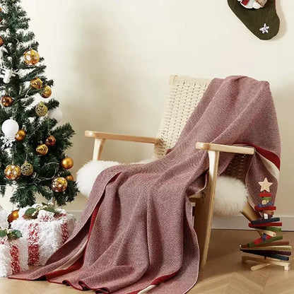 Maroon and red cozy striped knit blanket living room throw