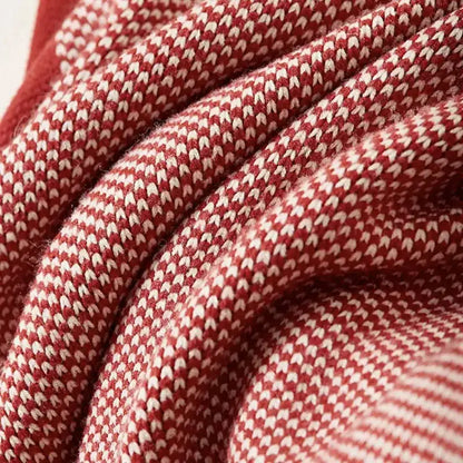 Maroon and red cozy striped knit blanket living room throw