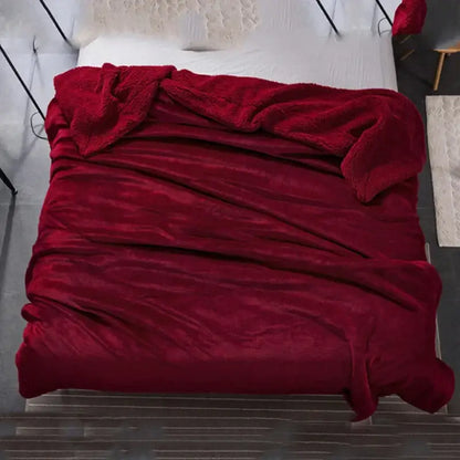 Maroon & white cozy plush blanket bedroom sherpa throw