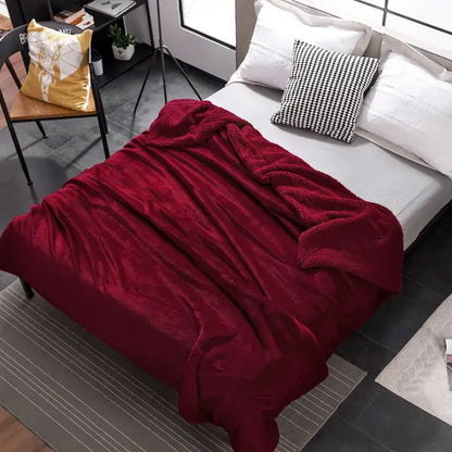 Maroon & white cozy plush blanket bedroom sherpa throw