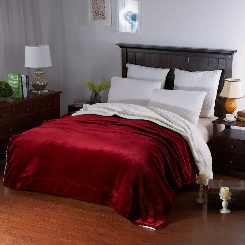 Maroon & white cozy plush blanket bedroom sherpa throw