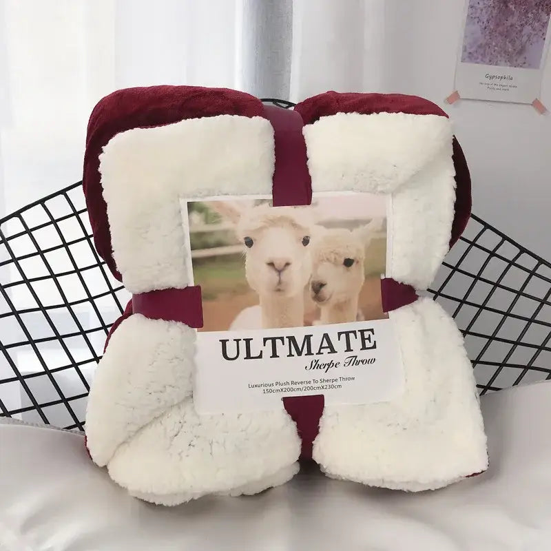 Maroon & white cozy plush blanket bedroom sherpa throw