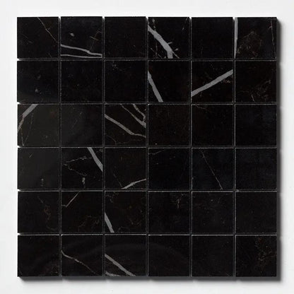Marquina Nero Polished 2x2 Porcelain Mosaics 12x12