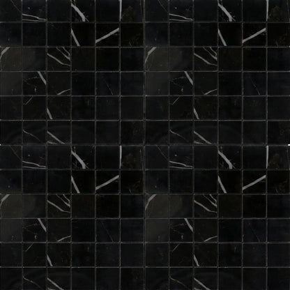 Marquina Nero Polished 2x2 Porcelain Mosaics 12x12
