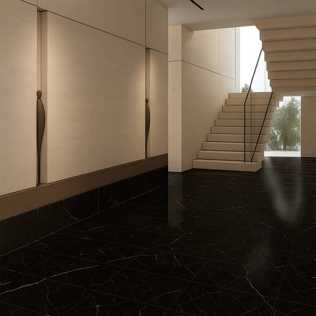 Marquina Nero Polished Marble Look Porcelain Tiles 12x24