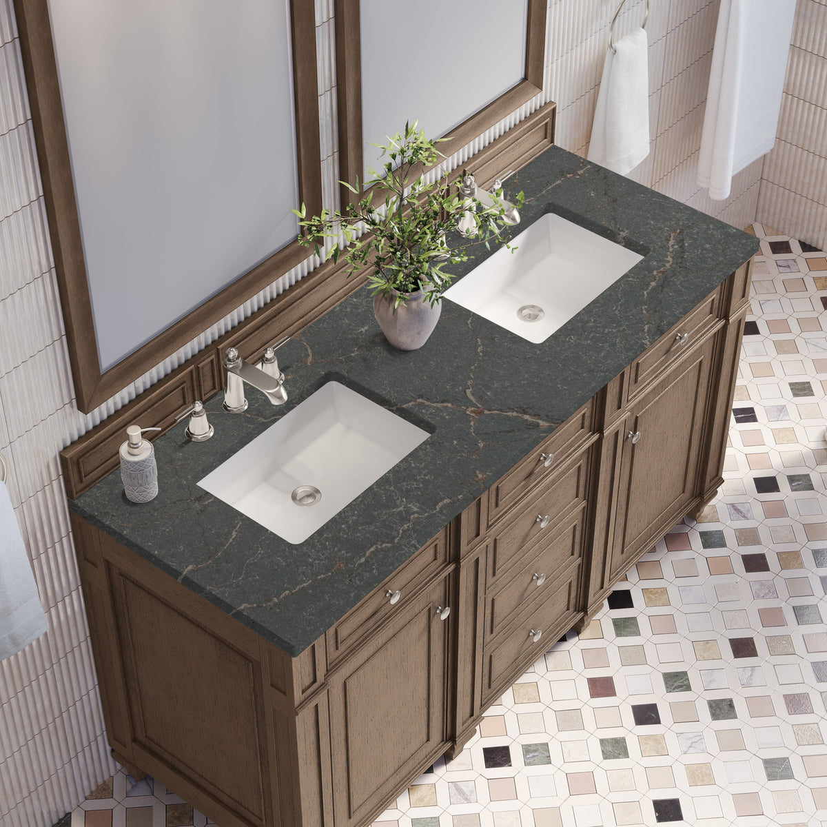 James Martin Bristol 60" Double Bathroom Vanity, Whitewashed Walnut