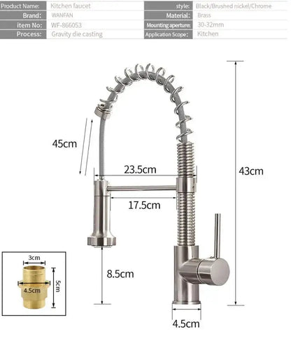 Matte black and brass kitchen faucet with pull out spring spout