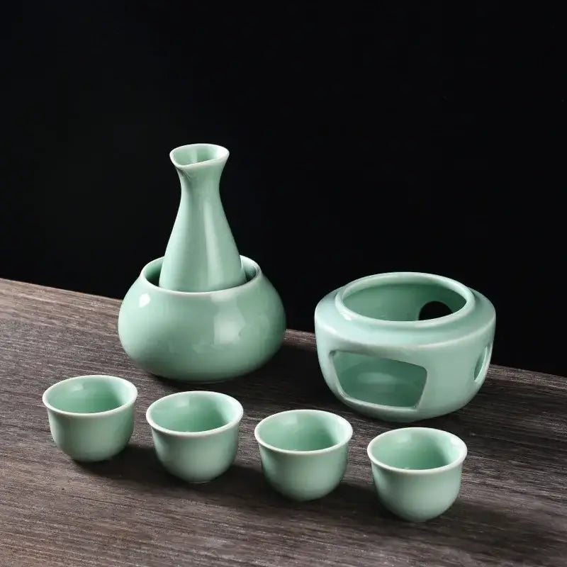 Matte black and light blue ceramic sake set dining room warmer kit
