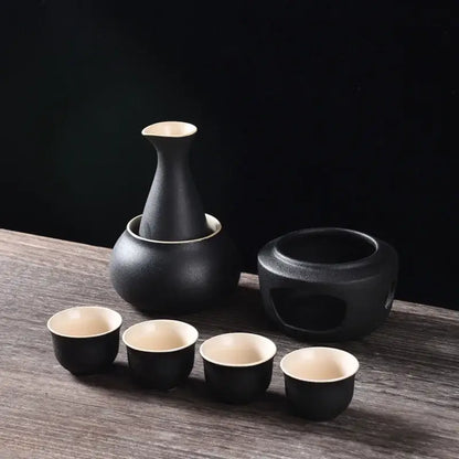 Matte black and light blue ceramic sake set dining room warmer kit