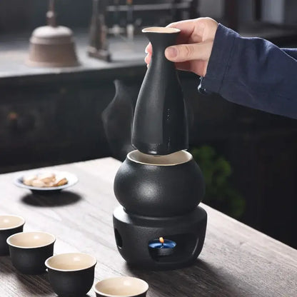Matte black and light blue ceramic sake set dining room warmer kit