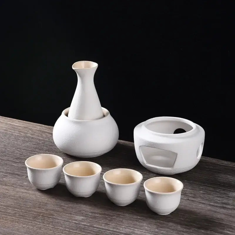 Matte black and light blue ceramic sake set dining room warmer kit