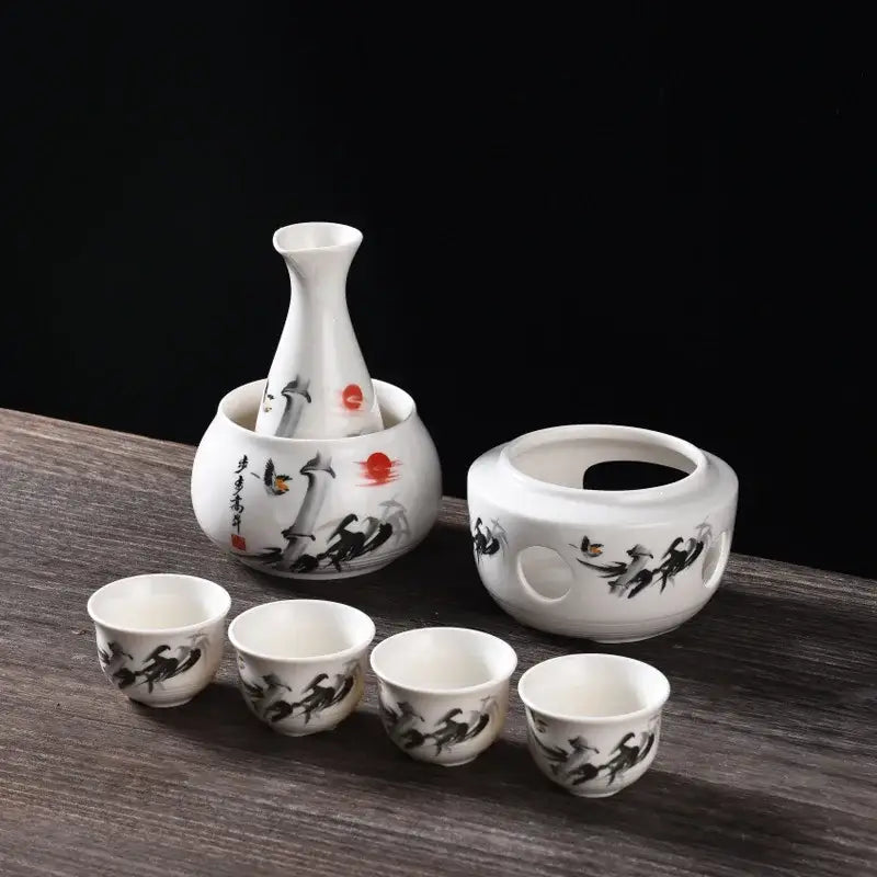 Matte black and light blue ceramic sake set dining room warmer kit