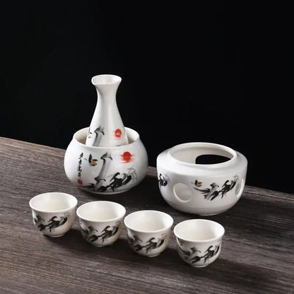 Matte black and light blue ceramic sake set dining room warmer kit