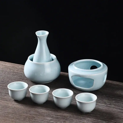 Matte black and light blue ceramic sake set dining room warmer kit