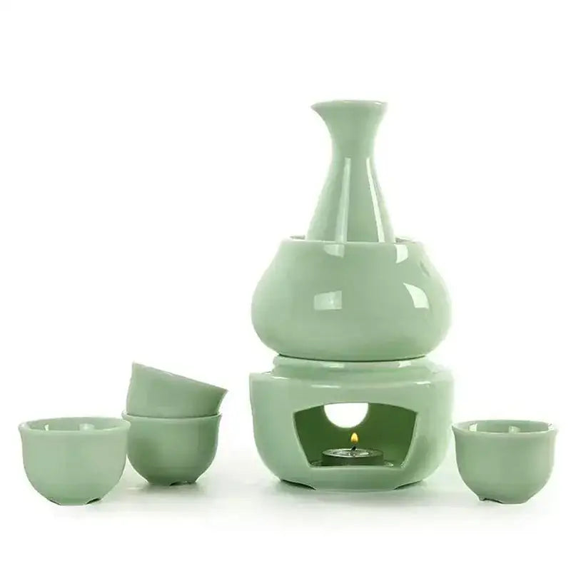Matte black and light blue ceramic sake set dining room warmer kit