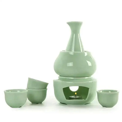 Matte black and light blue ceramic sake set dining room warmer kit