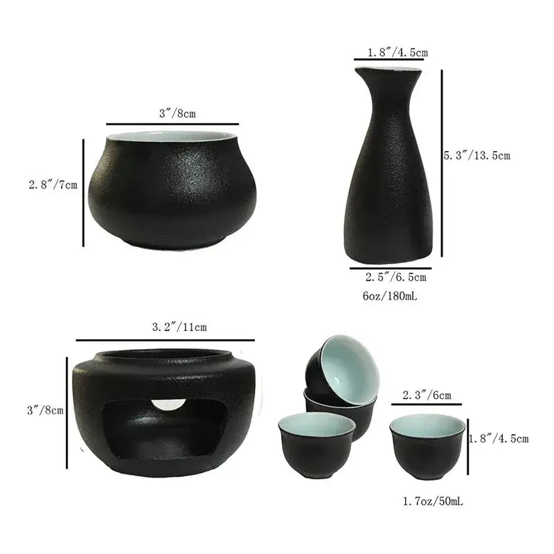 Matte black and light blue ceramic sake set dining room warmer kit