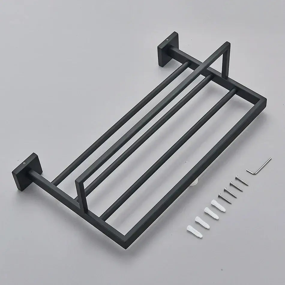 Matte black bathroom accessories set – bathroom towel rack and hooks