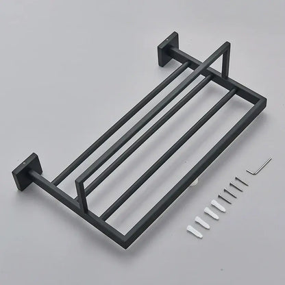Matte black bathroom accessories set – bathroom towel rack and hooks