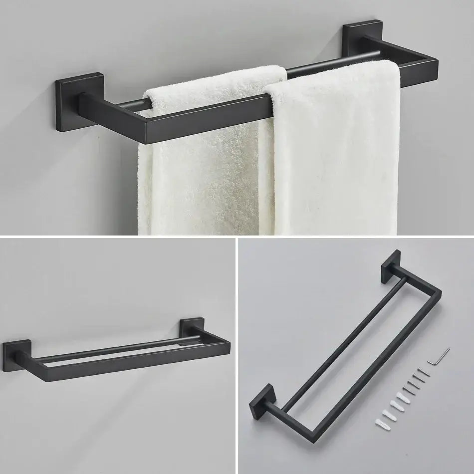 Matte black bathroom accessories set – bathroom towel rack and hooks