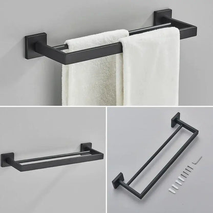 Matte black bathroom accessories set – bathroom towel rack and hooks