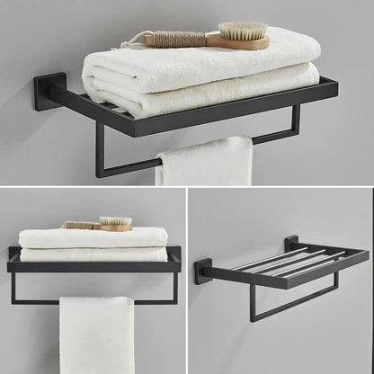Matte black bathroom accessories set – bathroom towel rack and hooks