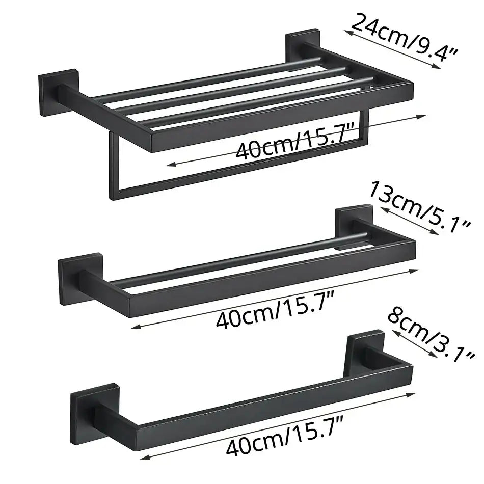 Matte black bathroom accessories set – bathroom towel rack and hooks