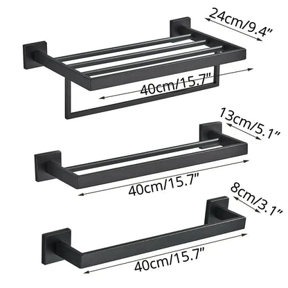 Matte black bathroom accessories set – bathroom towel rack and hooks
