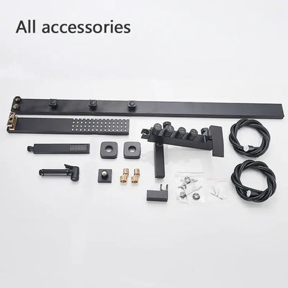 Matte black bathroom faucet shower system with rainfall column