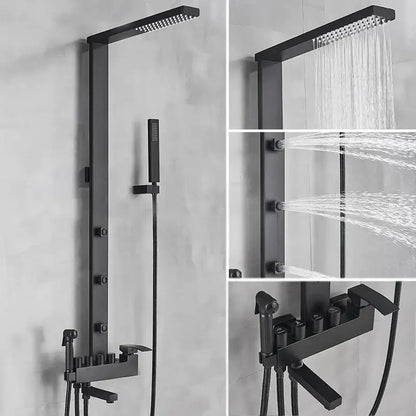 Matte black bathroom faucet shower system with rainfall column