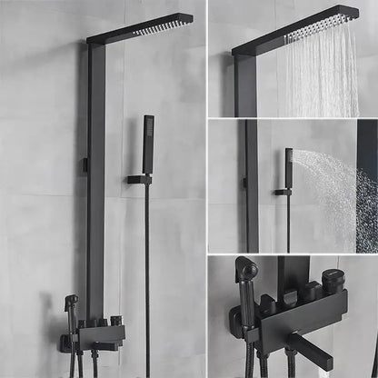 Matte black bathroom faucet shower system with rainfall column