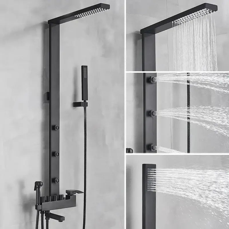 Matte black bathroom faucet shower system with rainfall column