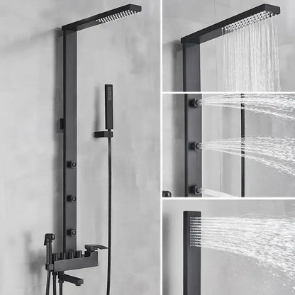 Matte black bathroom faucet shower system with rainfall column