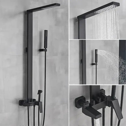 Matte black bathroom faucet shower system with rainfall column